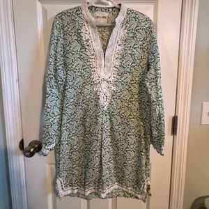 😍Gallabia Green and White Kaftan/ Tunic top Size medium